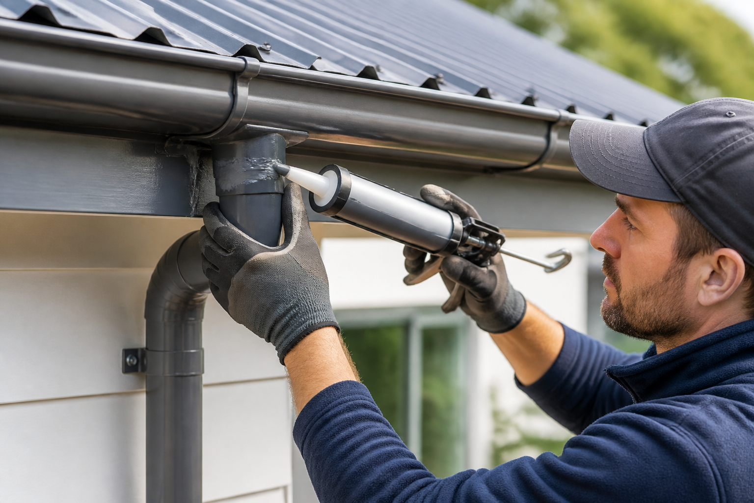 Professional gutter repair on a Hamilton roofline