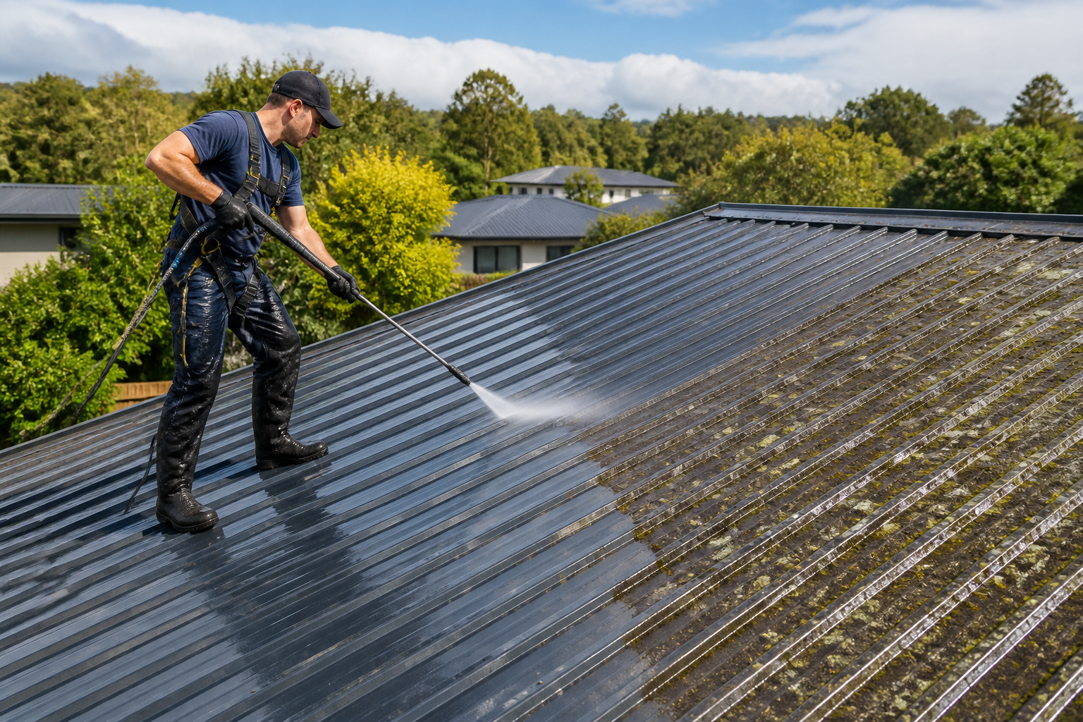 Hamilton roof cleaning with soft wash treatment