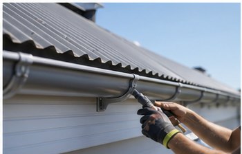 Technician fitting a durable gutter guard along a Hamilton roofline